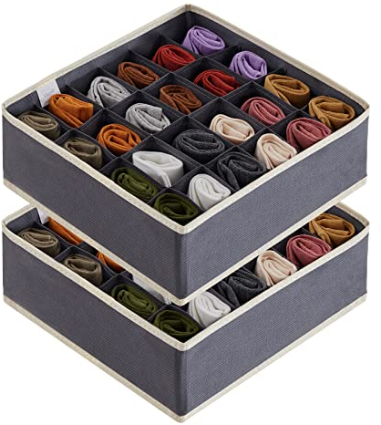 Lifewit 2 Stück Socken Unterwäsche Schubladen Organizer, 24 Zellen Ordnungssystem Kleiderschrank Schrank Organizer, Wickelkommode Organizer Aufbewahrungsboxen für Kleidung Underwear Krawatten, Grau