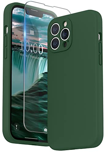 SURPHY Compatible with iPhone 13 Pro Max Case with Screen Protector, Liquid Silicone Protection for Each Lens Shockproof Thickened Rubber Cover for iPhone 13 Pro Max 6.7 inch 2021, Clover Green