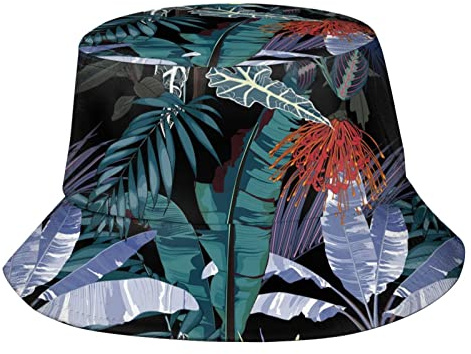 DJNGN Exotic Flowers Violet Palm Leaves Bucket Hat Summer Fisherman Cap Travel Sun Hat for Men Women