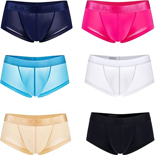 Faringoto Sous-vêtements rafraîchissants pour homme en soie glacée avec pochette, Blanc + noir + bleu + rose rouge + bleu marine + peau, M