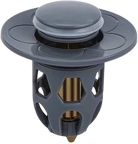 Bouchon universel de fuite de tête d'eau de lavabo, bouchon de vidange d'évier en acier inoxydable filtre de vidange de rebond de lavabo, convertisseur de type poussoir de noyau de rebond (Gris)