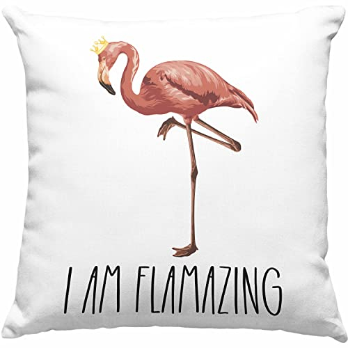 Flamingo Kissen mit Füllung 40x40 Geschenk Flamazing Geschenkidee Tiere Frauen Lustiger Spruch (Rosa)