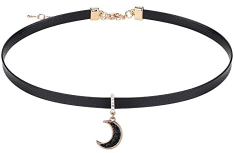 Yolev Collana Luna Choker Donna Girocollo in Pelle Nera da Donna Choker Girocollo Nera Collana Gotica con Ciondolo Luna Gioielli da Donna Regali di Natale di Halloween