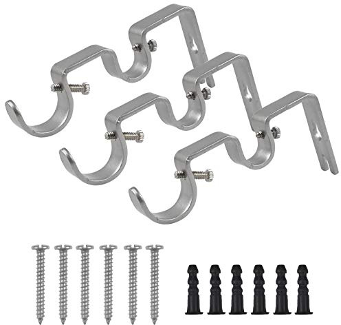 3 Pcs Double Curtain Pole Bracket, Curtain Rod Brackets Set, Heavy Duty Curtain Rod Holders, Adjustable Heavy Duty Metal Curtain Pole Holder Double Rod Holders Diameter, Silver