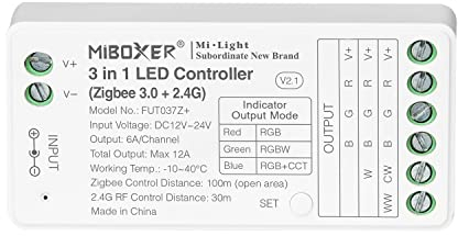 LIGHTEU®, Milight Miboxer Zigbee3.0 und 2,4 GHz 3-in-1-LED-Streifen-Controller 12 V/24 V, kompatibel mit Zigbee 2,4 GHz-Fernbedienung, APP/Sprachsteuerung, FUT037Z+
