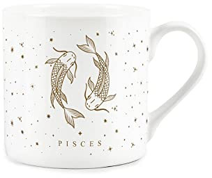 Purely Home Pisces Gold Star Sign Mug - Fine Bone China White Mug Coffee/Tea Present Zodiac Gift
