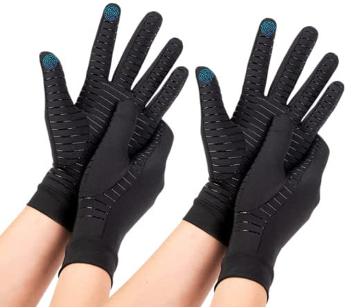 2 Pair Copper Compression Arthritis Gloves Full Finger Copper Arthritis Compression Gloves with Touchscreen Copper Infused Glove for Hand Wrist Support for Carpal Tunnel Arthritis Tendonitis (M)