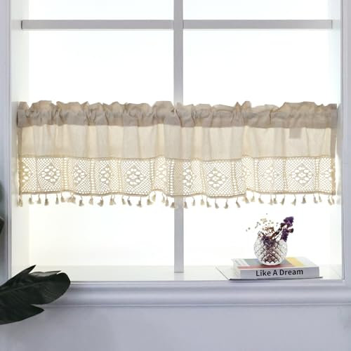 Patchwork-Design Scheibengardine Halbtransparente Bistrogardine Baumwolle und Leinen Küchen Vorhänge Kurzer Gardine Fensterschal Wohnzimmer Landhaus 1 Stück 150x30cm