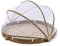 Cesta de frutas para la cocina, cesta redonda con tapa, cesta de frutas cubierta, cesta de madera para servir tienda de campaña, tejida a mano, redonda con cubierta de red (35 cm)