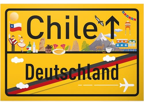 DankeDir! Chile Deutschland Ortsschild - Schild 30 x 20 cm - Geschenk Idee Gutschein Reise Urlaub Reisegutschein Männer & Frauen Geldgeschenk Abschiedskarte Geschenkidee Deko Karte