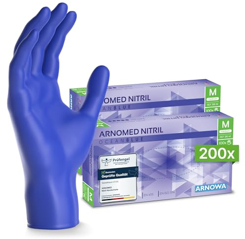 200x ARNOMED® Einweghandschuhe Dunkelblau, Nitril Handschuhe M | Einmalhandschuhe, Nitrilhandschuhe puderfrei, Gummihandschuhe Einweg, Schutzhandschuhe, Handschuhe Nitril in S, M, L, XL