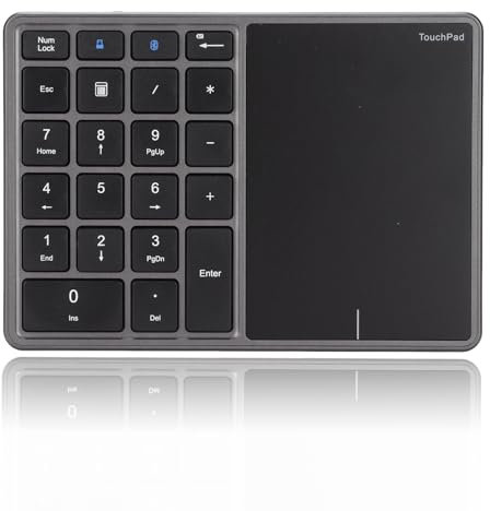 Dpofirs Bluetooth Extended Numeric Keypad, Bluethooth Tastatur mit Touchpad, for Android, Wins, Schlanker, wiederaufladbarer Ziffernblock mit 22 Tasten