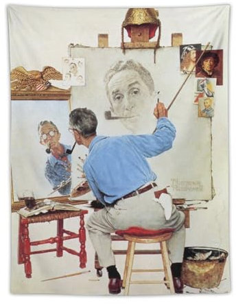 CEWO American Painter Norman Rockwell Triple Self-Portrait Poster Bild Druck Wandkunst Tapisserie Malerei Tapisserie Kunstwerke Geschenkidee Zimmer Ästhetisch 76,2 x 101,6 cm