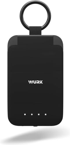 WURK Tragbare Mini-Powerbank 2000mAh Kompakte Externer Akku Power Bank USB C Handy Ladegerät Notladegerät Schlüsselanhänger-Ladegerät Ultra-kompakter Mini-Akku-Schnelllade-Backup-Powerbank (Schwarz)
