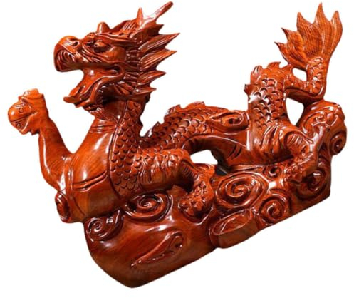 Cabilock Figurine De Dragon Chinois Feng Shui Mini Dragon en Bois Rouge pour La Bonne Chance Succès Nouvel an Chinois Dragon Fengshui Sculpture De Dragon Rampant en Bois