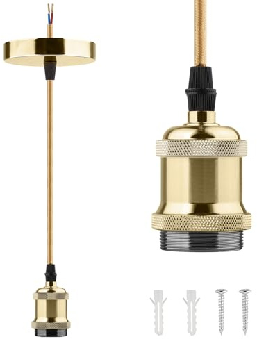 Glirowy Vintage Ceiling Pendant Light Fitting, Braided Flex E27 Lamp Holder Copper Ceiling Rose with 1.1M Cable-Bronzed