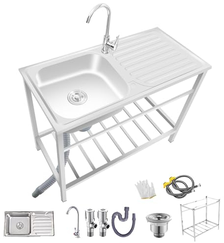 Commerciale Lavabo Evier Inox 1 Bac Avec Établi Evier De Cuisine Avec Robinet D'eau Froide/chaude Evier Exterieur De Jardin Avec Support De Rangement Pour Buanderie Salle De Bain Garage (Size : 75x40