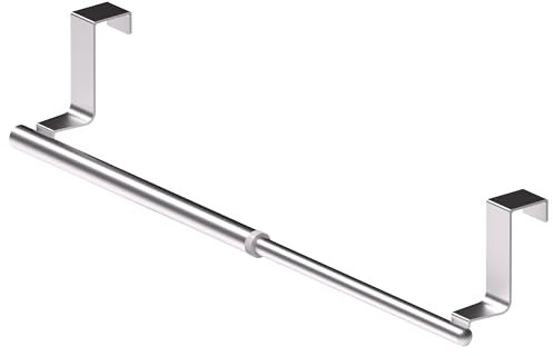 Qflushor Barre porte-serviettes extensible de 35,6 cm, porte-serviettes de cuisine en acier inoxydable, réglable au-dessus de l'armoire, argent, 1 pièce