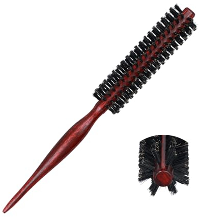 2 Haarbürste Wildschweinborsten zum Haareblasen, 23,6x2,6cm Styling Haarbürste Rund mit Rattenschwanz-Holzgriff, Friseurkamm Haarbürste Rund für Frauen Männer Langes Kurzes Dickes Dünnes Haar