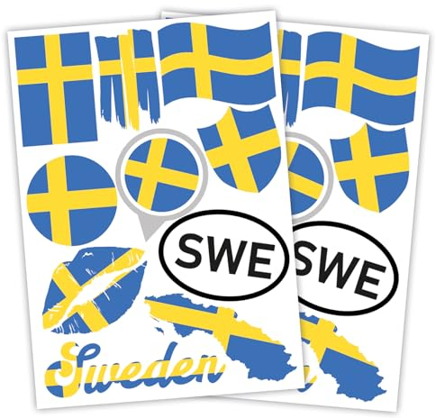 Finest Folia 2er Set DIN A4 Länderaufkleber Fahne Aufkleber Länderfahne Flagge für Auto Motorrad Sticker Länderflagge selbstklebend wetterfest R217 (49 Schweden)