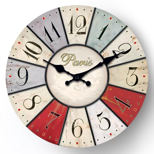NUOVO Retro 12-Zoll Rahmenlose Wanduhr - Quarzwerk Leise, Countryside Farbige Brett Digitale Uhr für Küche, Schlafzimmer und Wohnzimmer Dekoration
