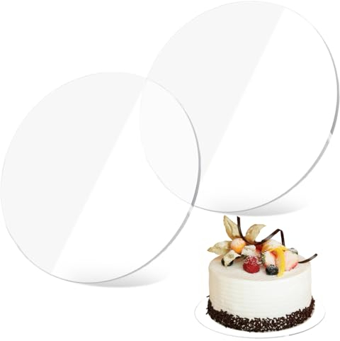 Nivofu 2 Piezas Acrílica Redonda para Tartas, Tablero para Tartas, Disco para Paste, Base para Pasteles Reutilizables, No Adhesivas Transparente, Bandeja para Servir Tartas, Pasteles, 20cm