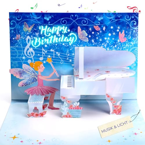 Geburtstagskarte mit Musik, 3D Pop-up Geburtstagskarten Musik für Mädchen Kinder, Singende Karte Geburtstag geschenke für 1 Jahr, 2/3/4/5/6/7/8/9 Jahre Mädchen, Tochter, Enkelin, Nichte