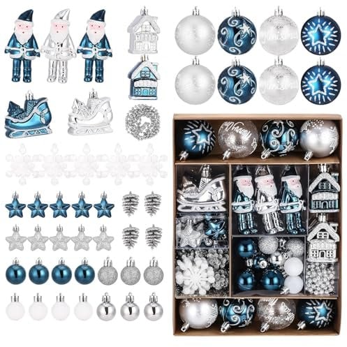Bolas Aarbol De Navidad 50 Piezas De Plástico Bolas Navideñas Azules Y Plateadas Adorno Arbol Navidad Duende Adornos Navideños Plástico para Navidad, Fiestas, Bodas, Cumpleaños