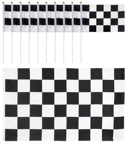 1 Bandera De Carreras A Cuadros En Blanco Y Negro, 10 Banderas Onduladas A Mano A Cuadros En Blanco Y Negro, Bandera, Bandera A Cuadros, Decoración De Bandera A Cuadros, Pancarta De Bandera