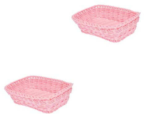 PRETYZOOM 2 Pièces Préparation Des Paniers De Rangement Macramé Étagère Panier D'encombrement De Bureau Paniers De Rangement De Comptoir Récipient à Récolte Paniers Tressés Osier Rose