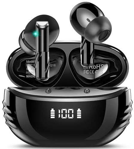 Conyat Wireless Earbuds, Stereo Sound Bluetooth 5.4 Headphones in Ear With 4 ENC Noise Cancelling Mic, 48H Playtime Bluetooth Earbuds, LED Display Wireless Earphones IP7 Waterproof, USB-C, Black