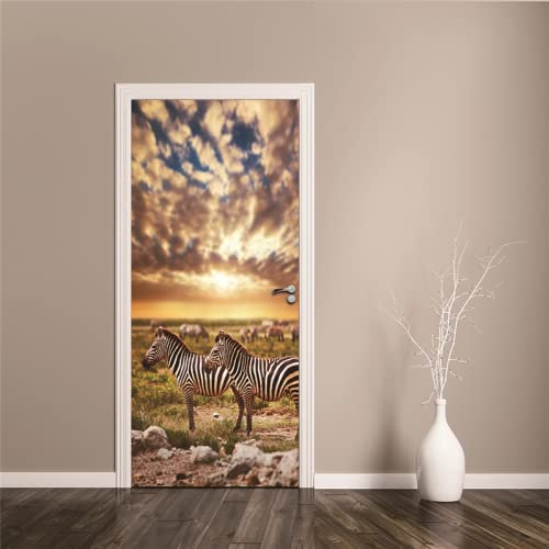 MYIESAXL Türtapete selbstklebend TürPoster Zebra in der Abendd?mmerung Türaufkleber 77 x 200cm Türfolie Poster Fototapete Tapete Aufkleber DIY Wandbild PVC Tapete, Tür tapeten