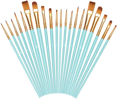 Vicloon 20 Stück Pinselset, Nylon Pinsel, Künstlerpinsel, Hochwertige Pinsel mit Kunststoffgriff, Premium Nylon Acrylfarben Pinselset, Malerei Ölfarben Brush Set für, Erwachsene und Kinder, Hellblau