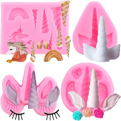 RFGHAC Narwhal Horn Fondant Formen für Kuchen Dekorieren Cupcake Topper Gummi Paste Candy Polymer Clay 4 Stück