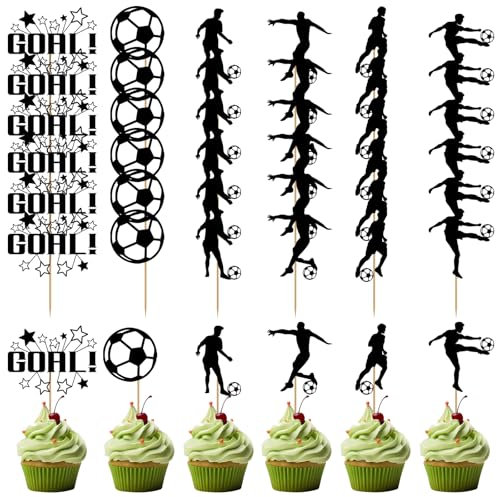 36Pcs Soccer Cupcake Toppers Decorations, Football Themed Soccer Cake Topper Decors Soccer Athletes Goal Scene Cake Decorations, Sports Cupcake Soccer Toppers for Boys Men Birthday Party Supplies