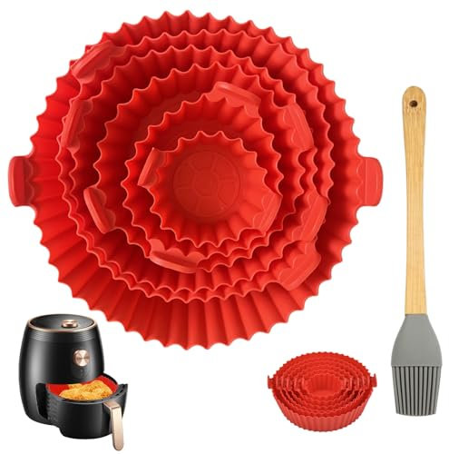 6 Piezas Silicona Air Fryer, Moldes Silicona Freidora Aire, Molde Silicona Air Fryer, Bandeja Silicona Air Fryer, Cesta Silicona Air Fryer para Airfryer Microondas, Molde para Tartas, Vaporera