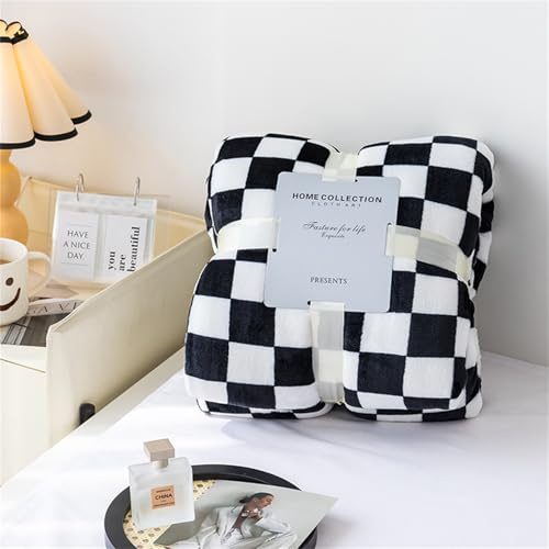 Highdi Kuscheldecke Flauschig, Schachbrett Winterdecke Warme Wohndecke Flauschige Decke Couchdecke Überwurf Fleecedecke als Tagesdecke Sofadecke Bett oder Sofaüberwurf Blanket (150 * 200CM,Schwarz)
