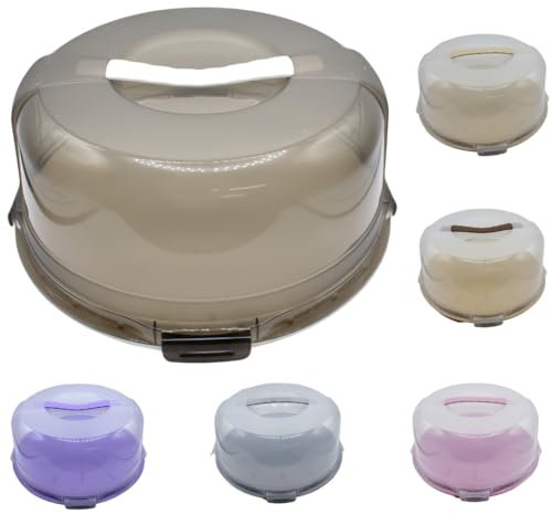 Buzztrove Cake Carrier with White Base | Cake Carrier with Handle, 30cm Semi Transparent Dome & 4 x Secure Locking Lid, Premium Cake Storage Container for Cakes, Pies & Pastries (White)