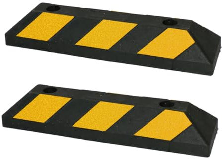 AUA SIGNALETIQUE - Butée De Roues pour Garage Parking Jaune/Noir en Composites Recyclés (Pack de 2) avec Fixations Fournies