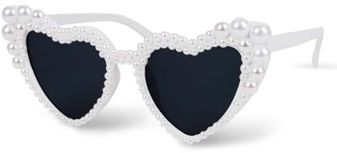 BETESSIN Herz Sonnenbrille Perle - Retro Herzbrille mit Weißen-Perlen-Design - Cateye Sonnenbrille Damen - Vintage Sonnenbrille Herzform - Partybrille für Hochzeit, JGA, Geburtstag, Karneval uvm.