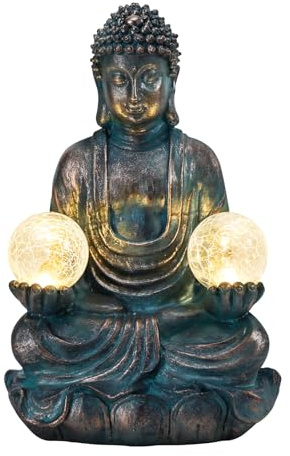 Afirst Statues de Bouddha en méditation - Sculpture de Bouddha solaire - Décoration avec boules de verre - Méditation zen pour la maison, le jardin, la cour, la terrasse, l'intérieur et l'extérieur