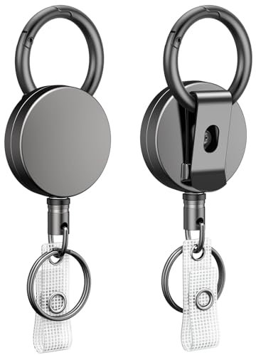 Uniclife 2 Pcs Schlüsselanhänger Ausziehbar Schlüsselband Einziehbarer für Ausweishalter Metall Einziehbarer Schlüsselanhänger mit Federspule 70 cm NylonSeil Karabiner Gürtelclip und Schlüsselring
