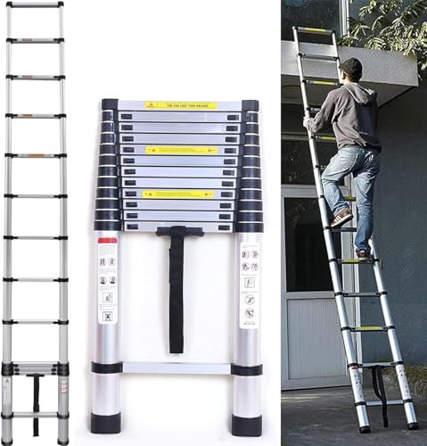Teleskopleiter 5M, Aluleiter Klappleiter Mehrzweckleiter Rutschfester Ausziehleiter Ausziehbare Leiter Sprossenleiter Stehleiter Tragbar Leichte Leiter Schiebeleiter 150 kg Belastbarkeit