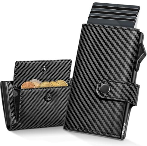 YESIIW Portacarte Uomo per 7 Cartes, 2 Finestra ID & 15+ Banconate Portafoglio Uomoo Slim con Blocco RFID Porta Carte di Credito Uomo, Porta Tessere, (Carbon Nero, Portamonete XL)