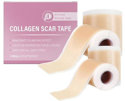 2 Rolle Silikonpflaster Gesicht - 4x150cm Silikon Tape für Falten Repair Sensitive Haut Transparente Silikonauflagen Gegen Wrinkles Silikonblätter in Farbbox