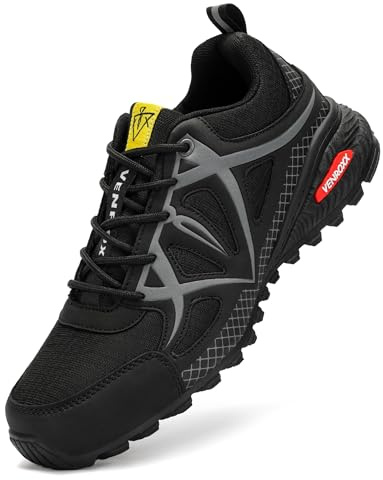 VENROXX Chaussures Trail Homme Légères Basket de Randonnée Respirantes Antidérapantes Chaussures de Marche Outdoor Sports Chaussure de Trekking, Noir, 43