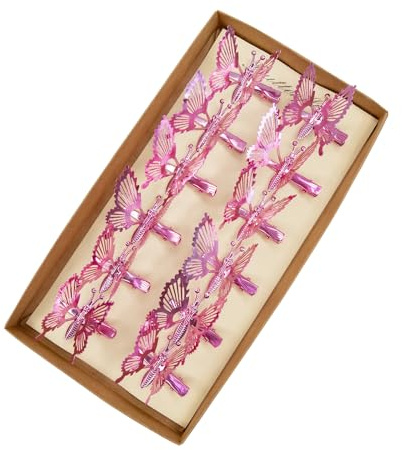 YCHTEWY 12 Stück bewegliche 3D-Schmetterlings-Haarspangen, Metall, goldfarben, bewegliche Flügel, Schmetterlings-Haarschmuck, Haarspangen für Damen und Mädchen (C Pink)