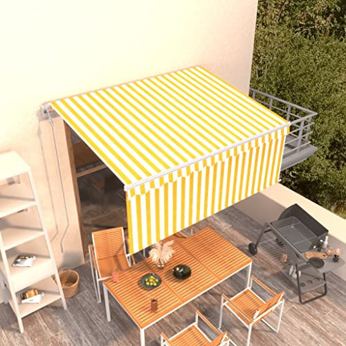 Toldo automático retráctil con persiana, Snsowed Toldos Exterior, Toldo De Terraza, Toldo Enrollable Exterior, Toldos para Patio, Toldos Verticales, Amarillo Blanco 3x2,5m