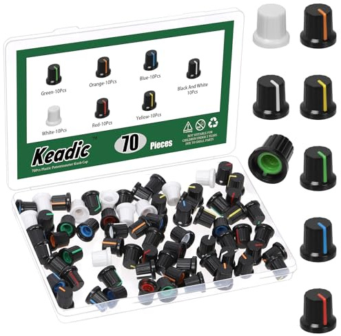 Keadic 70Pcs Shaft Hole Knob for Speaker, Amplifier Potentiometer Knob,D Type Potentiometer, Guitar Volume Rotary Replacement for Guitar Volume Tone Knobs, Amplifier amp Volume Control (7 Colors)