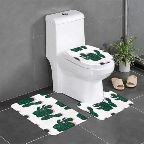 YYHHAOFA Embroidery Cactus Flowers Pattern Three Piece Set of Bathroom Floor mats, Bathroom Shower mats, Anti Slip Quick Drying